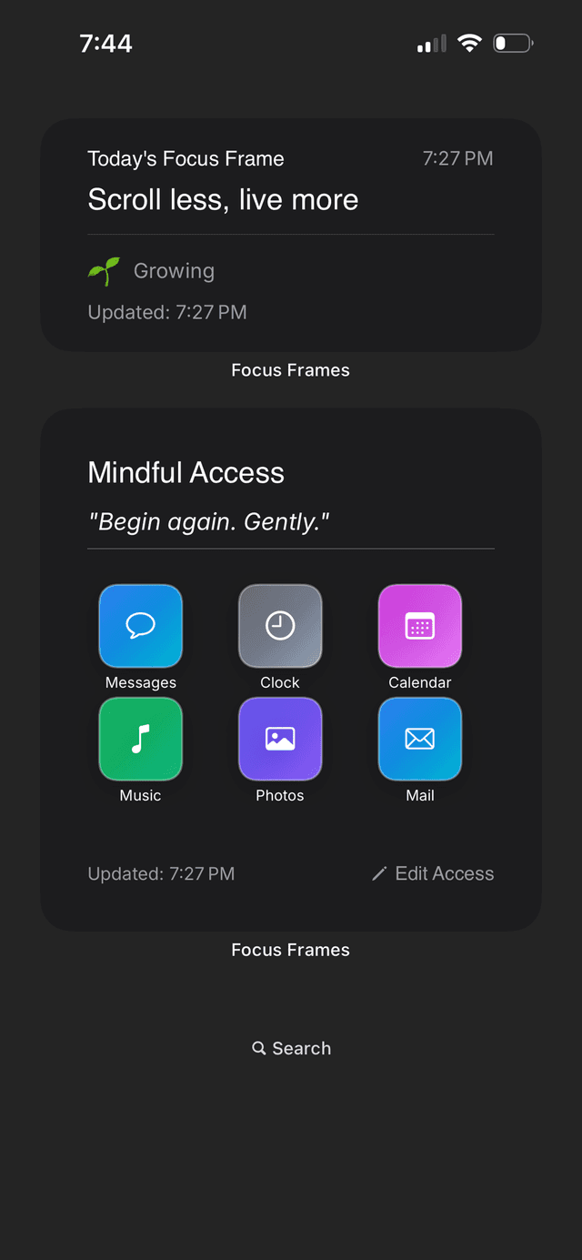 Focused phone interface - clean and intentional